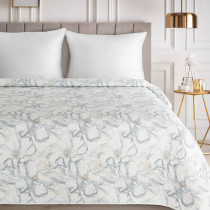 Bielo - striebodný prehoz kvetinkami - 170x210 cm